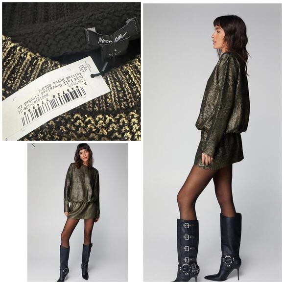 Nasty Gal Dresses & Skirts - NEW Nasty Gal metallic oversized cinched waist knit sweater dress, size large